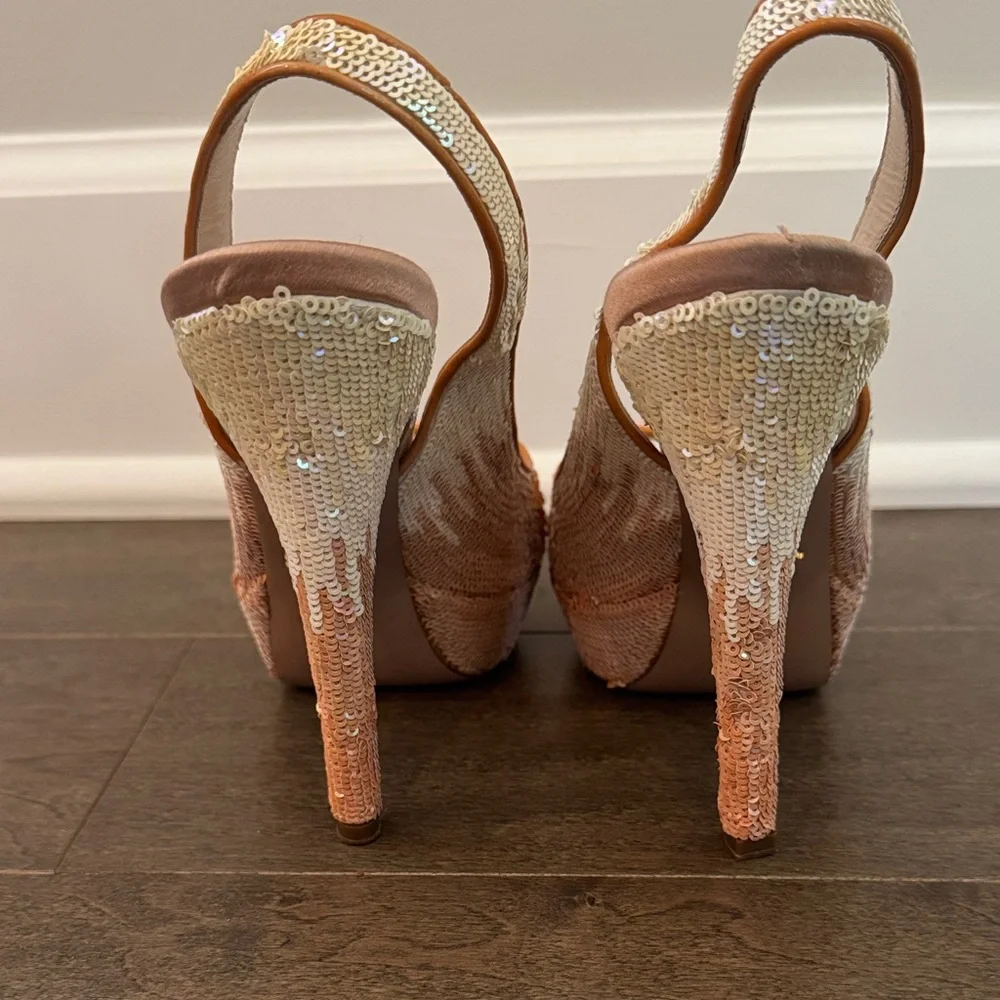 💖Prada Sequin Paillete Peep-Toe Slingback Heels - Picture 6 of 11